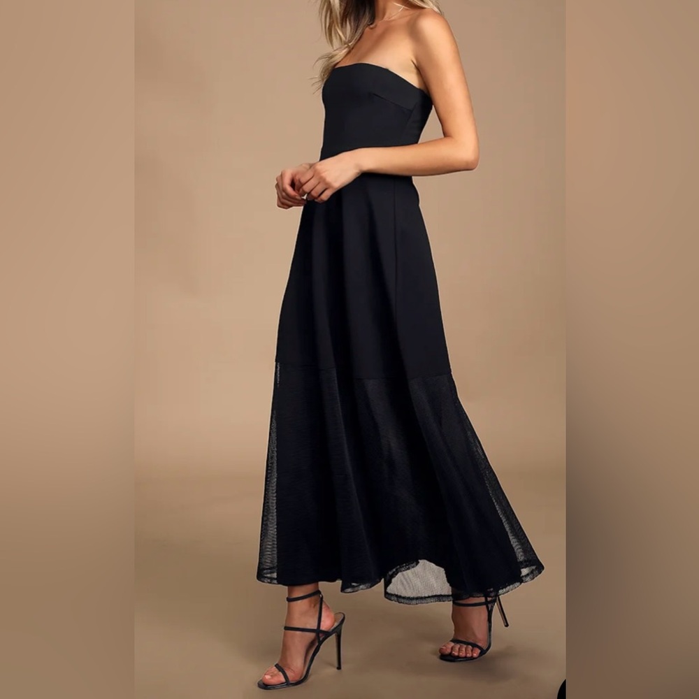 Lulus Midnight Ballet Black Strapless Mesh Maxi Dress